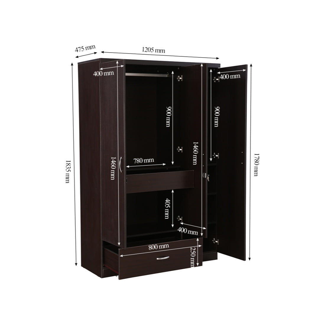 Utsav 3 door wardrobe in Wenge Colour