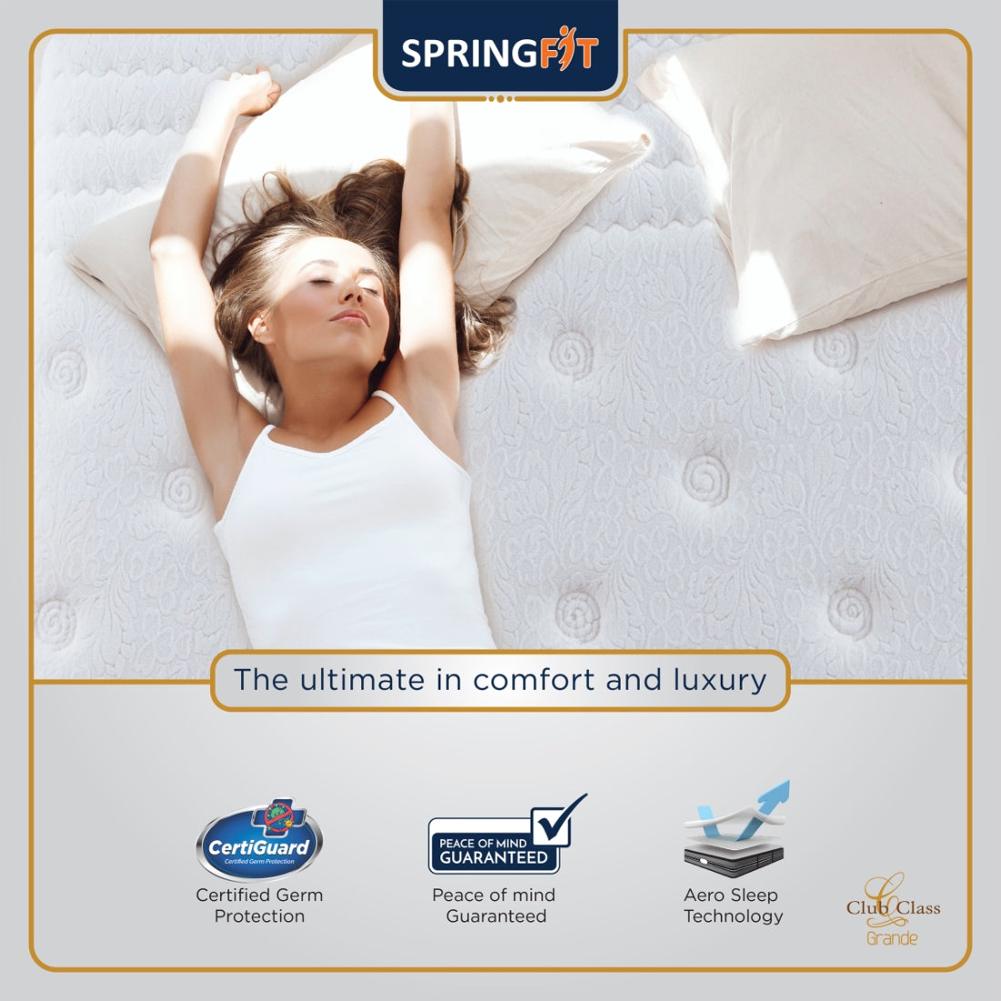 Club Class Grande Pocket Spring Single Mattress 75x36x8 Inch in White Colour