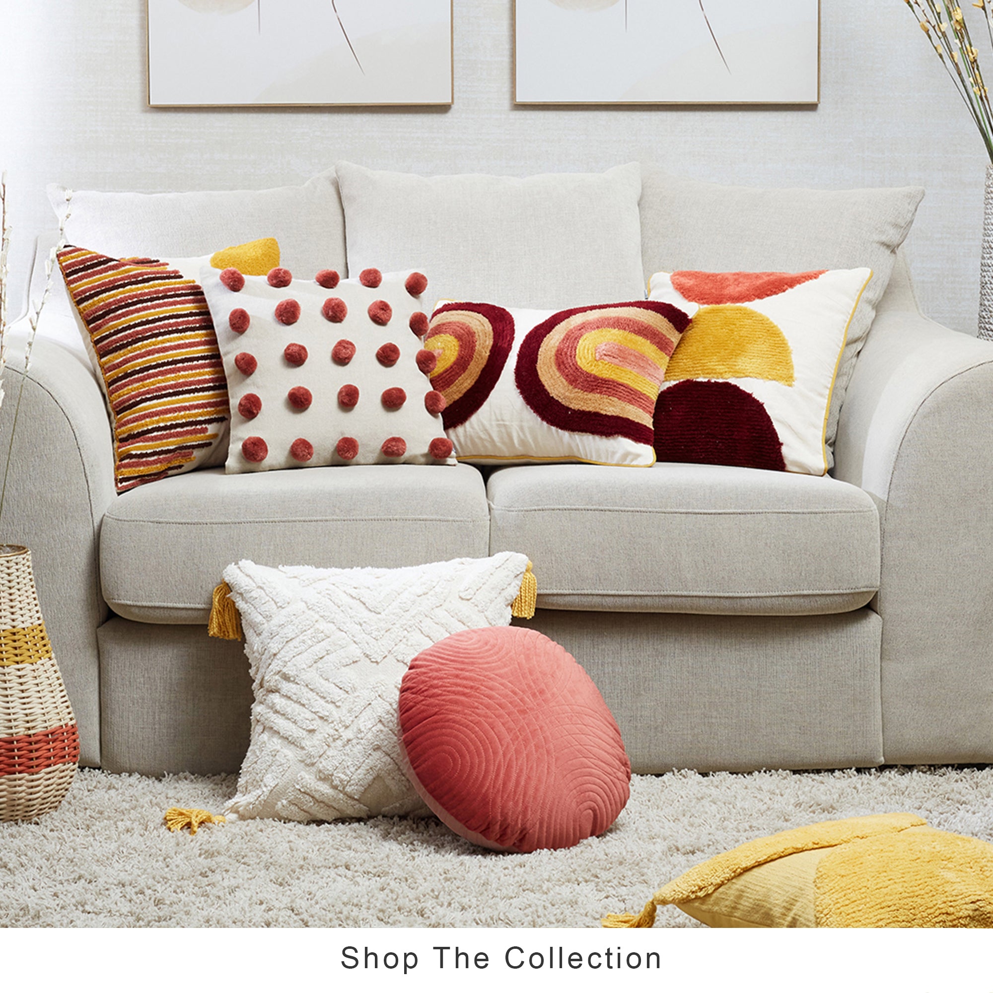 Boho  Rainbow Tufted Cushion Cover 35x50 Cm in Rust Colour