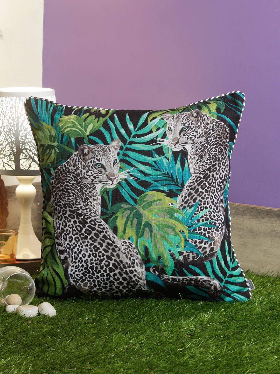 Tropical Safari Digital Cushion Cover 16X16 CM in Green Colour by Living Essence