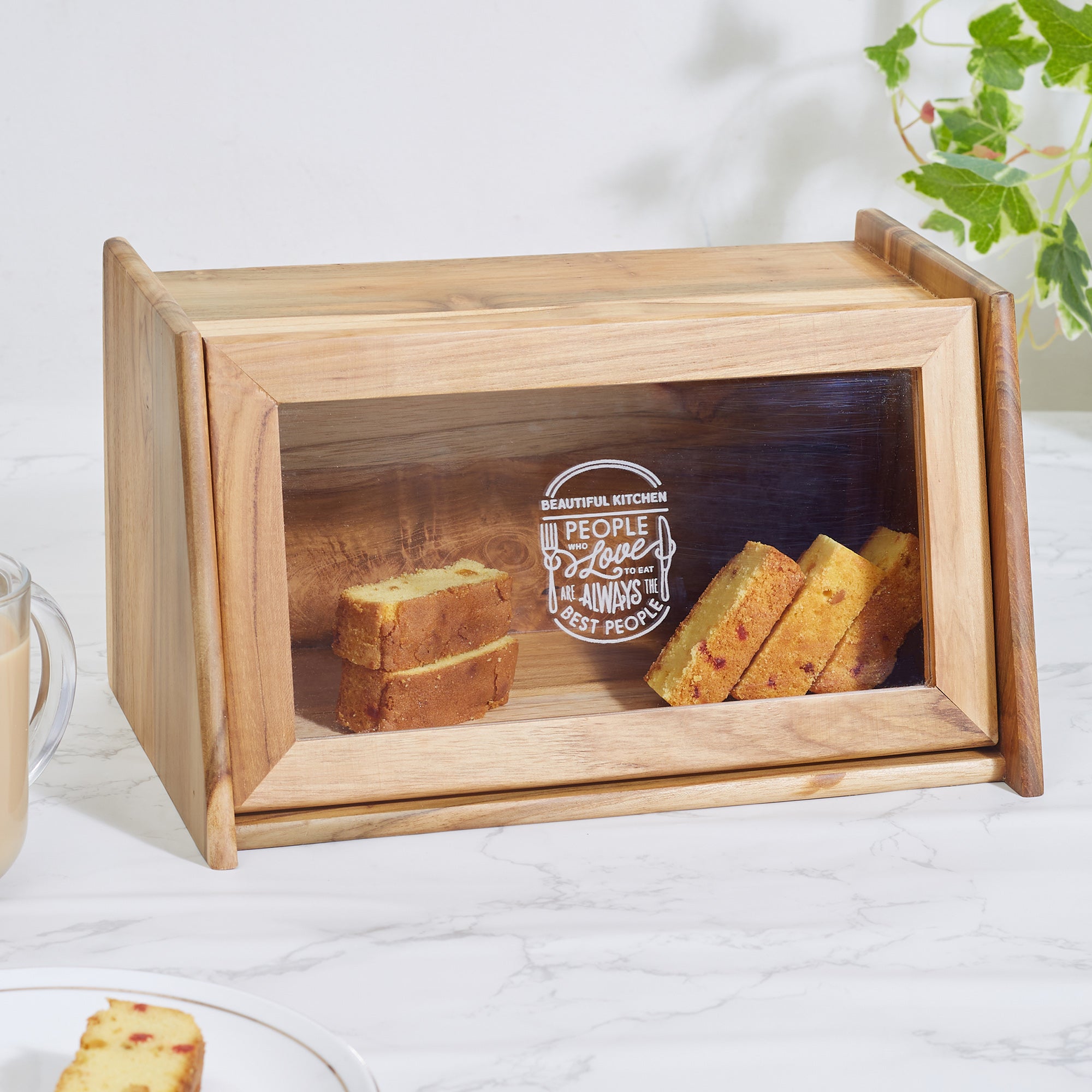 Beautiful Kitchen Wood and Acrylic Bread Box in Brown Colour