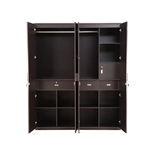 Tiago Engineered Wood Four Door Wardrobe in Wenge Colour