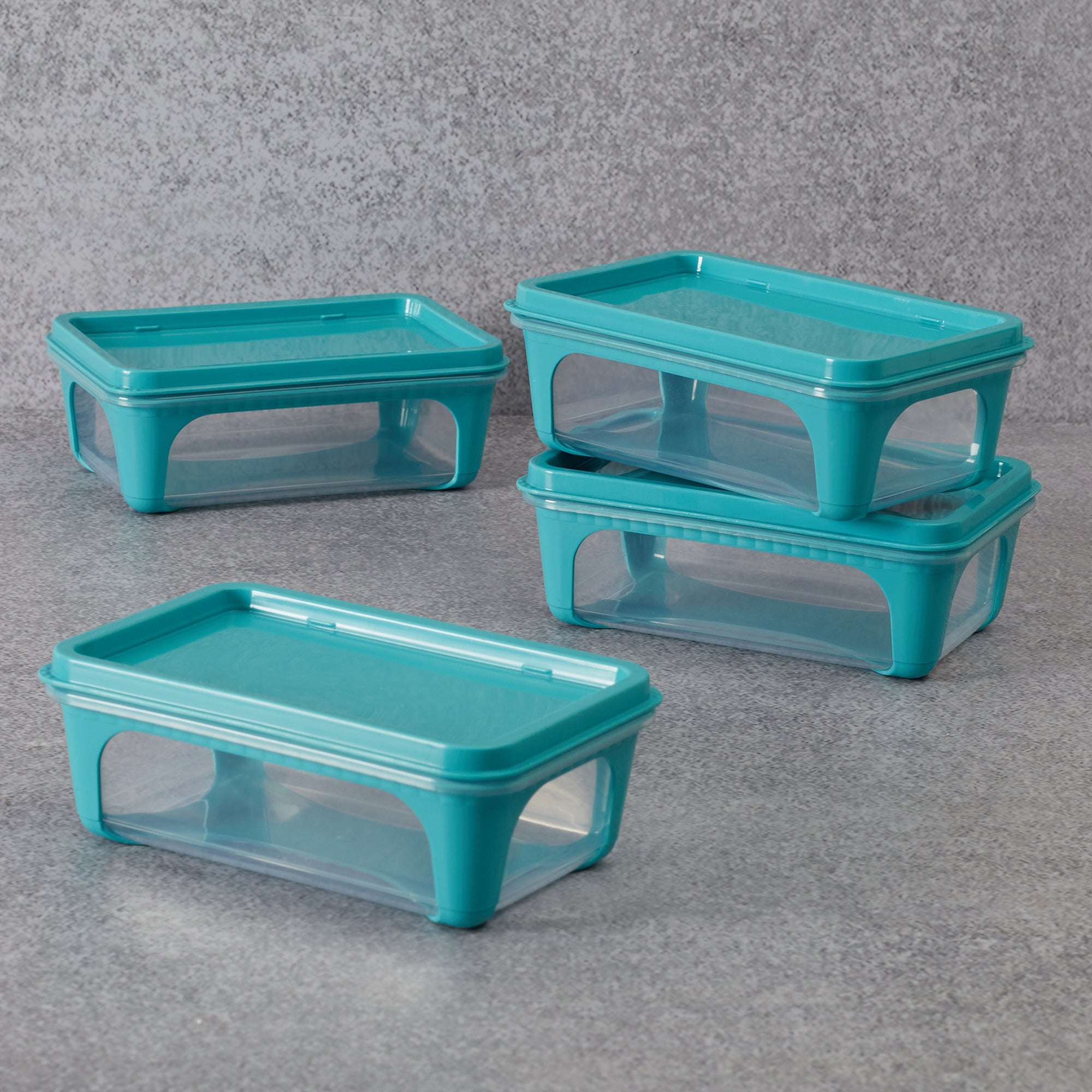 Kitchen Mate  Food Storage Rectangular Container 425 Ml With Freezer & Microwave Safe & Bpa Free Set Of 4 in Teal Colour