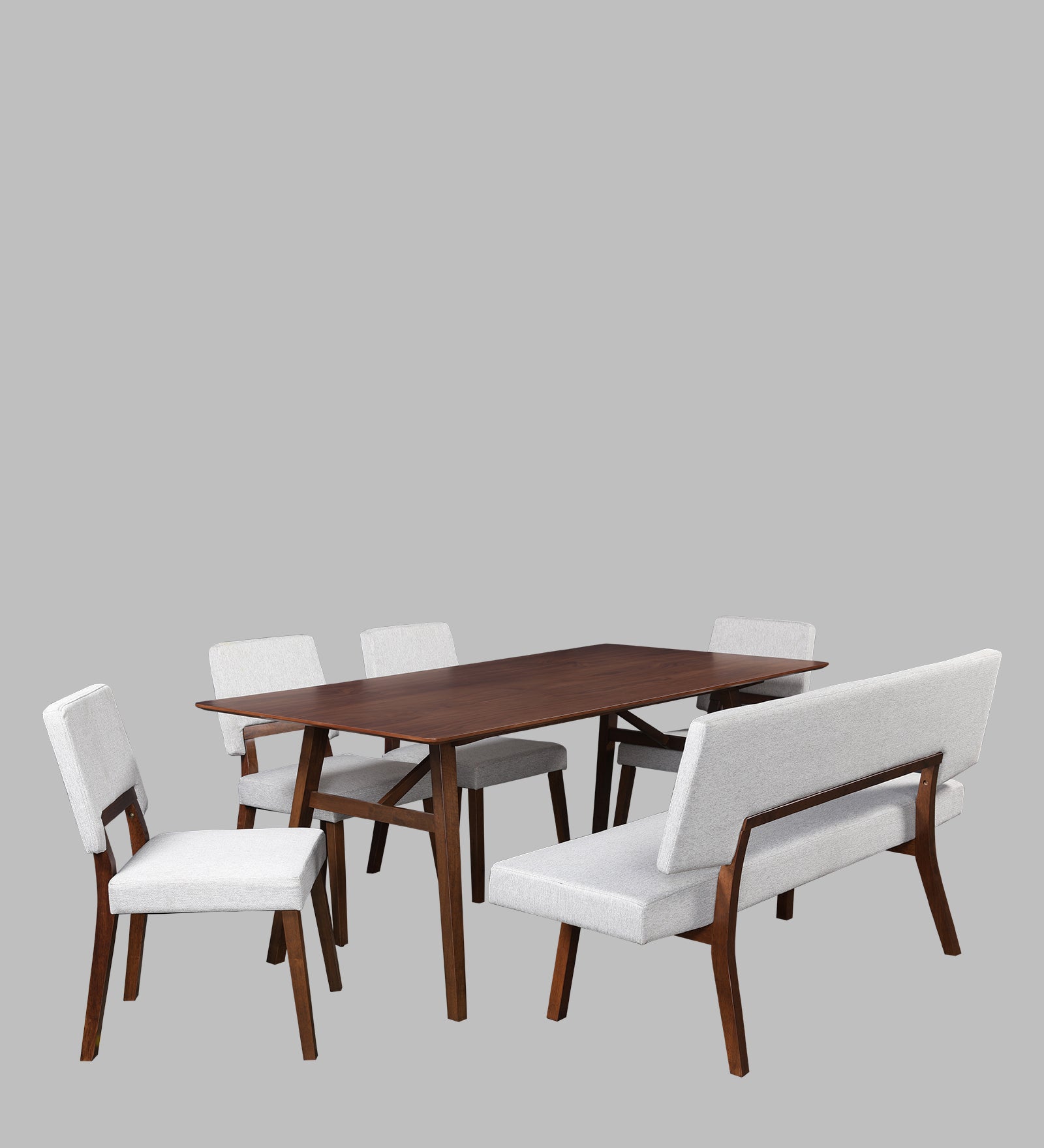 Lillian Solidwood Six Seater Dining Set With Bench in Walnut Colour