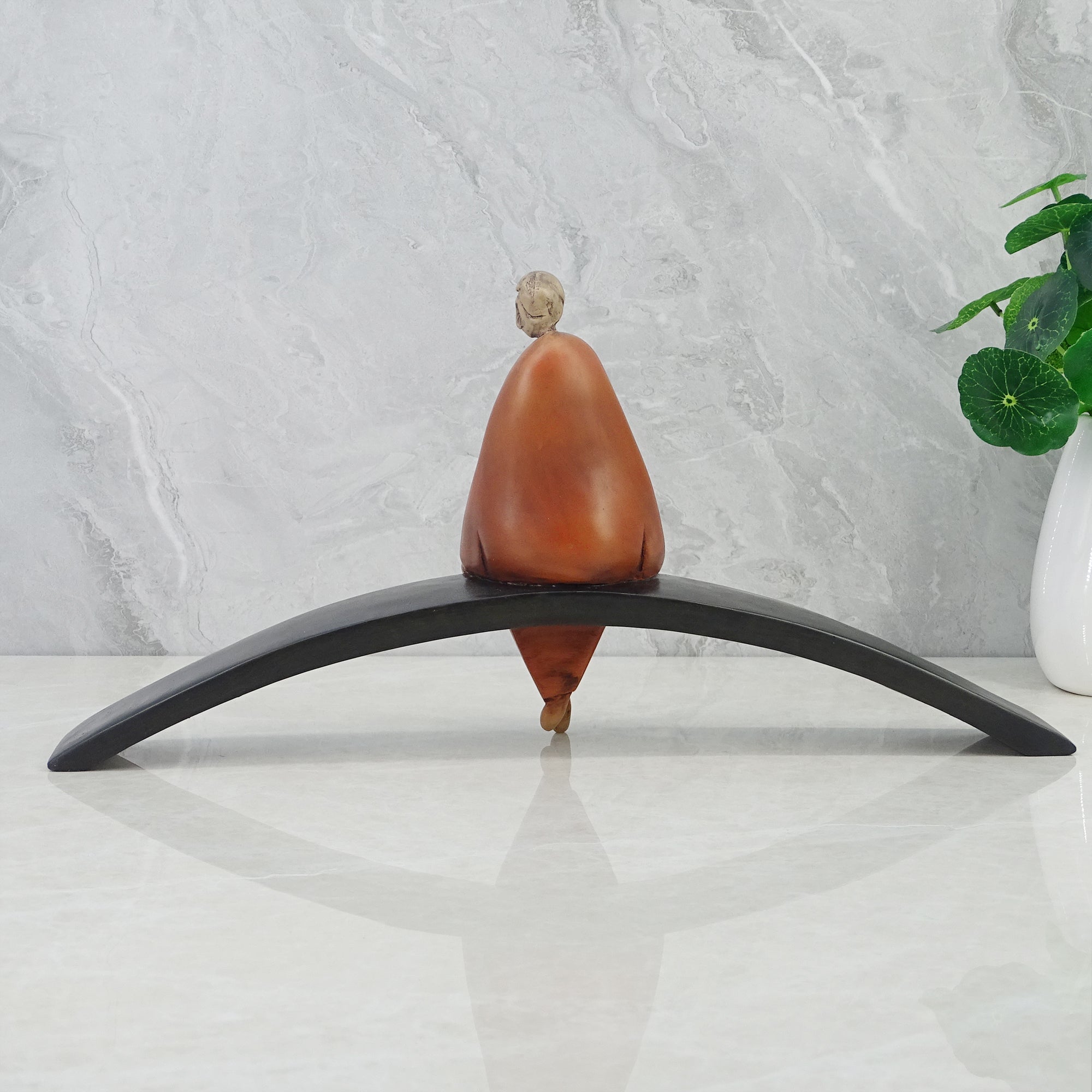 Alpine Polyresin Man Sitting On Cirque 19 Cm in Brown Colour