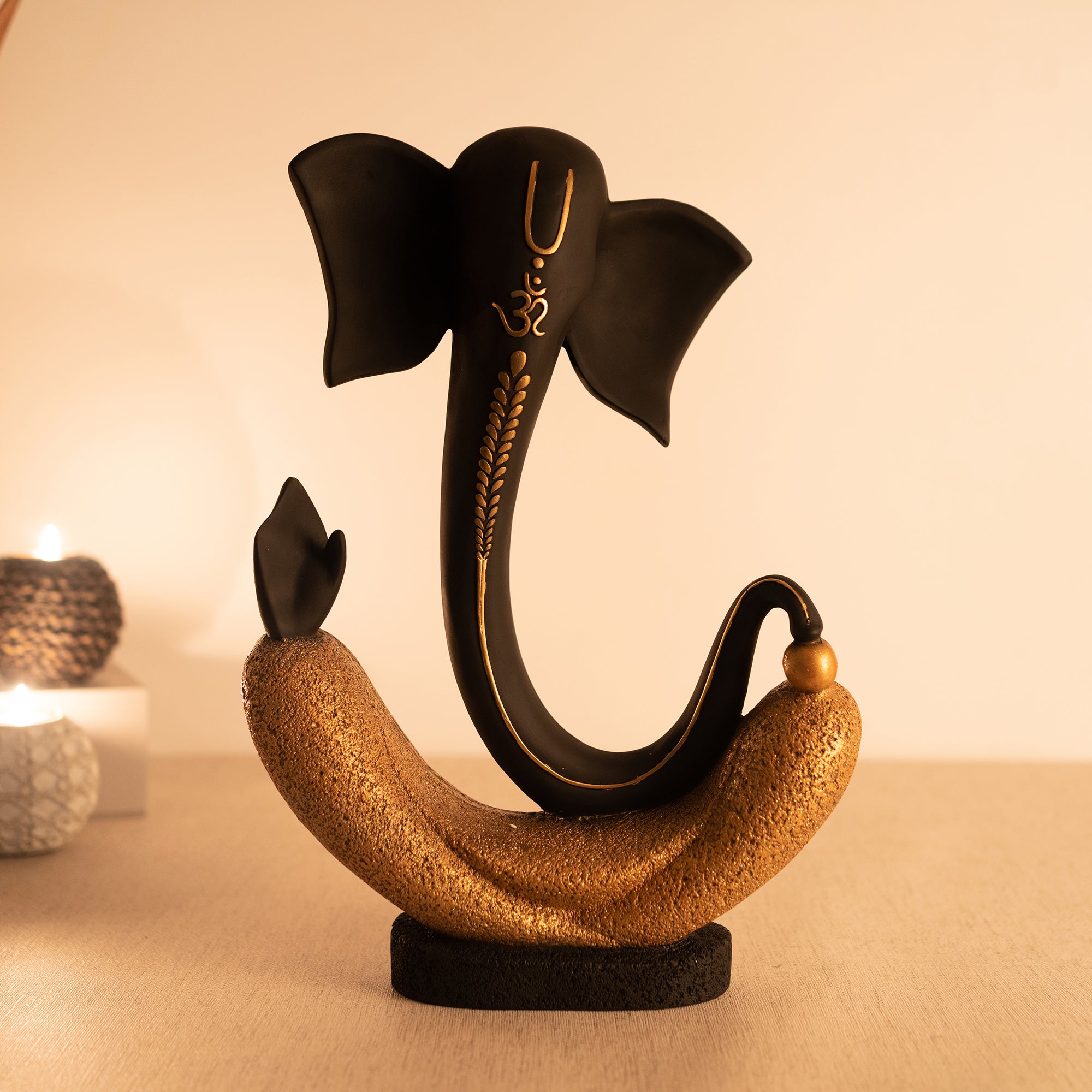 Eternal Ganesha Polyresin Hand Finished Figurine 41Cm in Black & Gold Colour