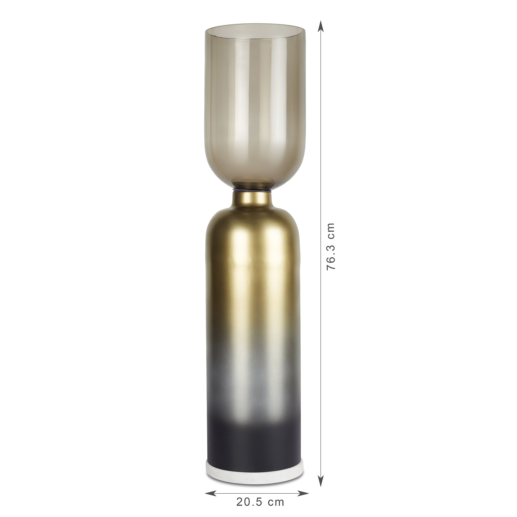 Zeus Iron and Glass Ombre Floor Hurricane 20x76 Cm in Antique Gold & Black Colour