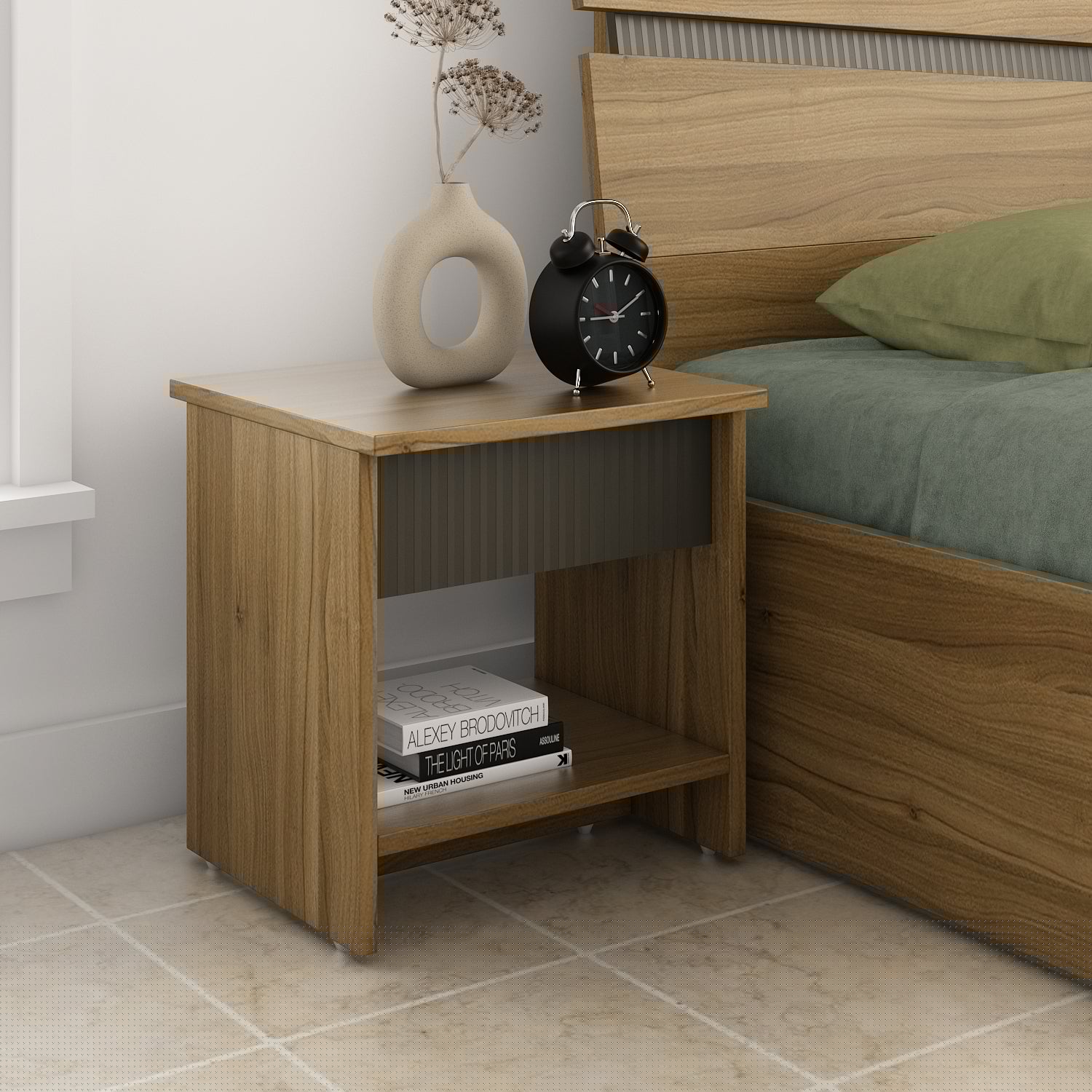 Paula Engineered Wood Queen Bed Box Storage with 3 Door Wardrobe & Night Stand Package