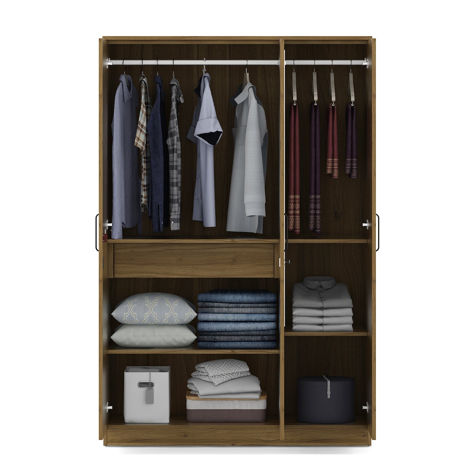 Paula Engineered Wood King Bed Box Storage with 3 Door Wardrobe & Night Stand Package