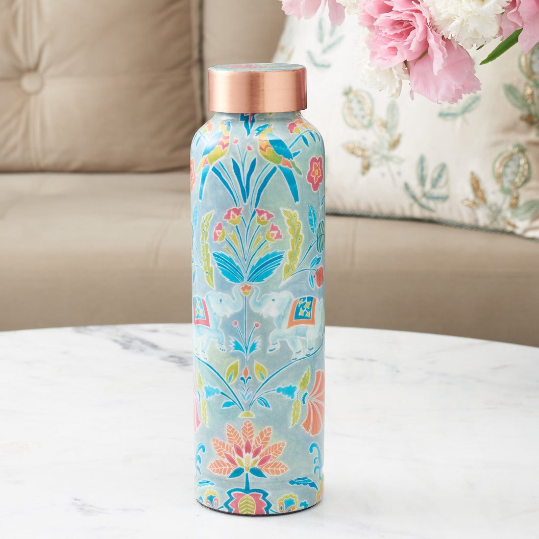 Anar Printed 1 Litre Copper Bottle Perfect Ayurvedic Copper Vessel For Sports, Fitness, Yoga - Natural Health Benefits in Multi Colour