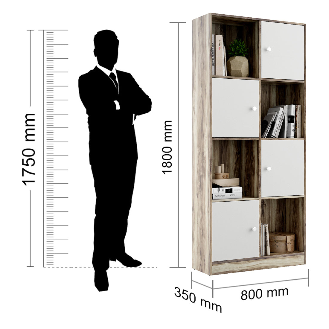 Matrix  Book Shelves in Teak + White Colour