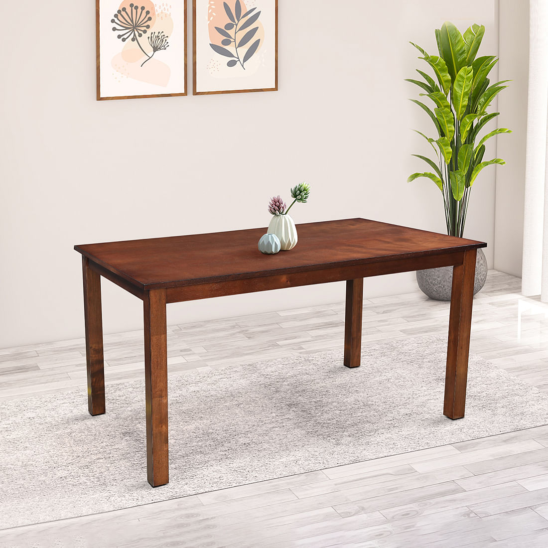 Understated Charm + (Paddington 3 + 2 Seater Sofa Set Dark Brown + Antwerp Flute Center Table & Side Table + Aravali 6 Seater Dining Set with Bench)