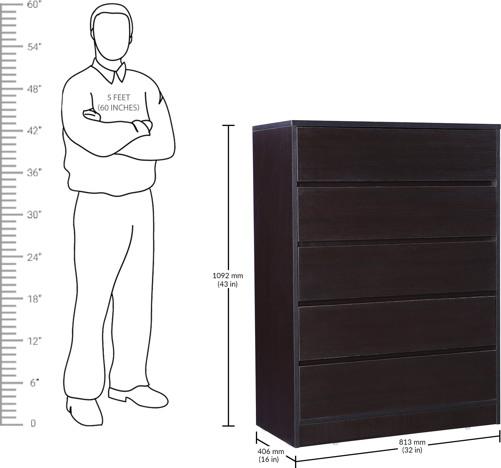 Basic Chest of 5 Drawer in Wenge Colour