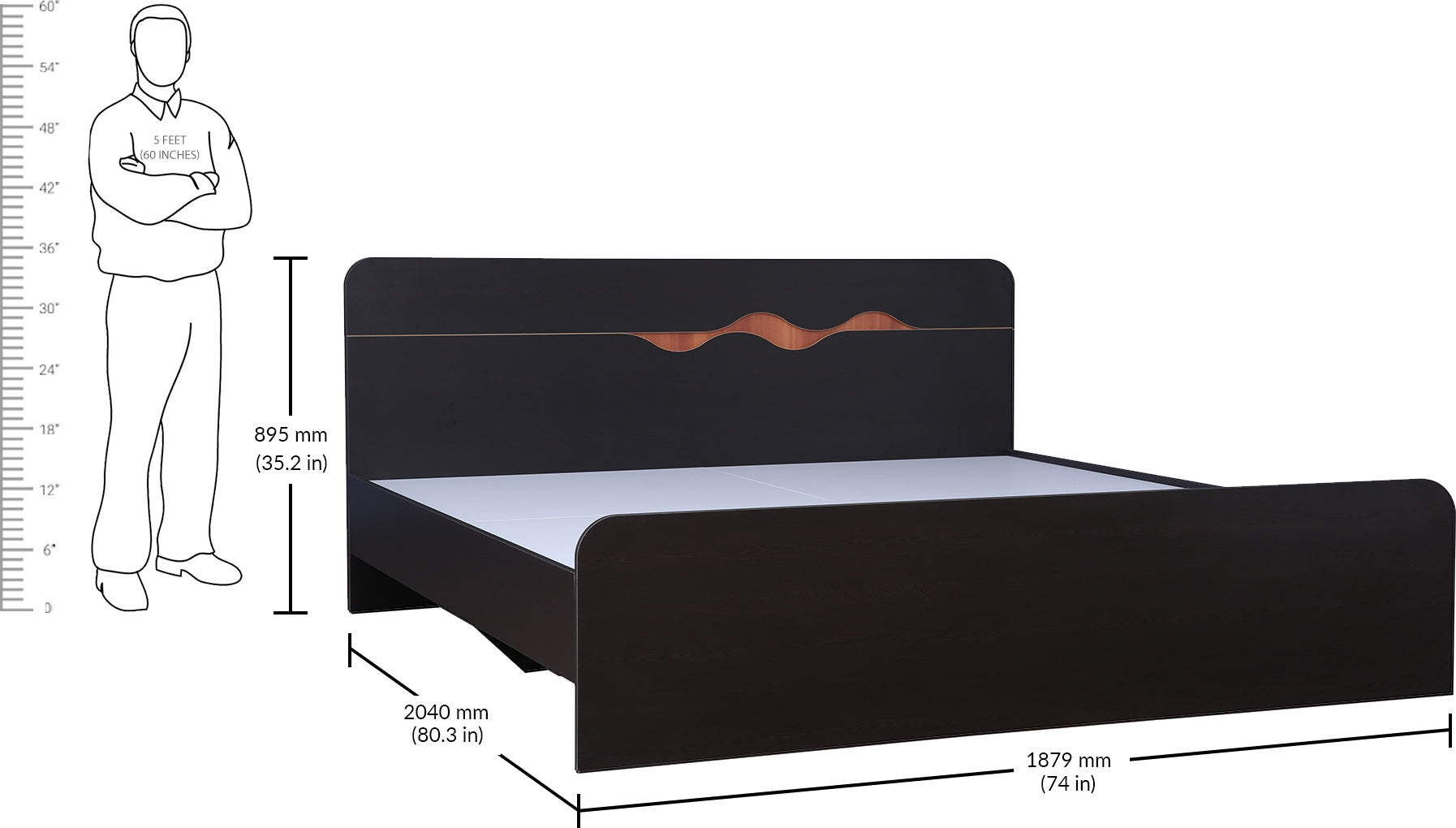 Swirl King Bed without storage in Dark Oak Colour
