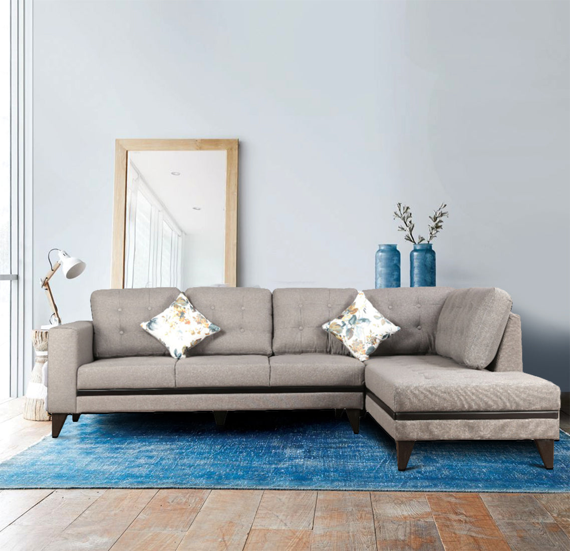 Garcia Fabric 3 Seater Sofa With Left Hand Side Lounger in Grey Colour