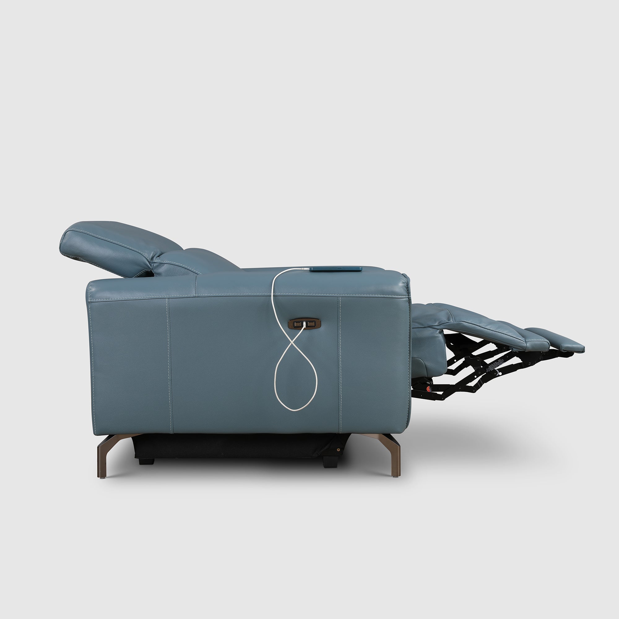 Emilia Half Leather Single Seater Electric Recliner in Blue Colour