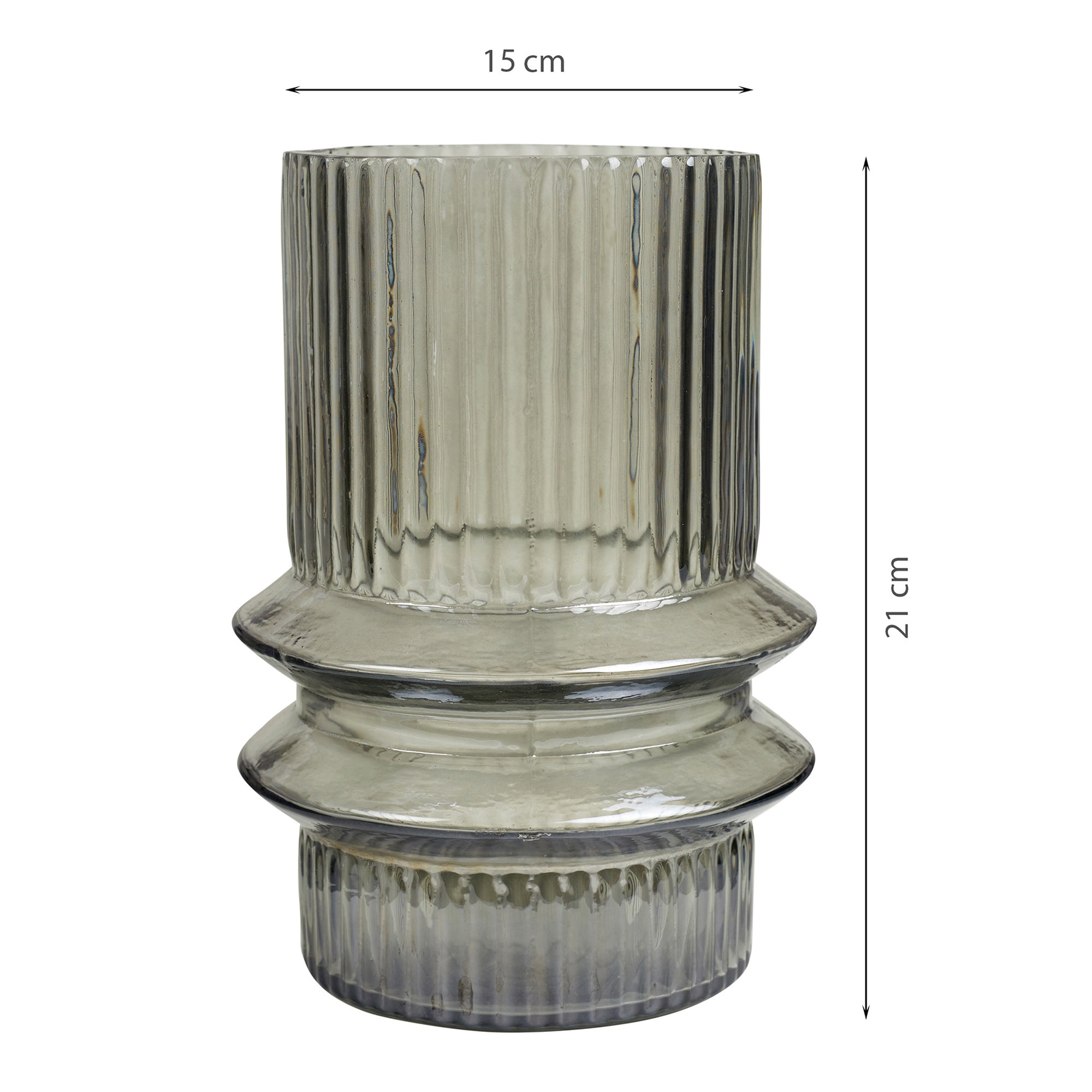 Phiona Glass Fluted Handcrafted Vase Medium 21 Cm in Black Colour