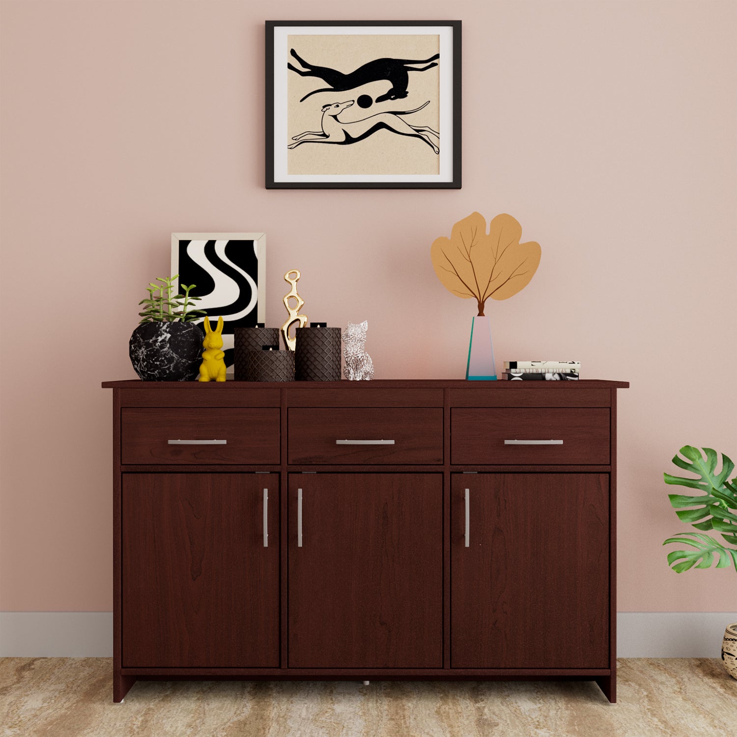 Albert Engineered Wood 3 Door Cabinet in Cherry Brown Colour