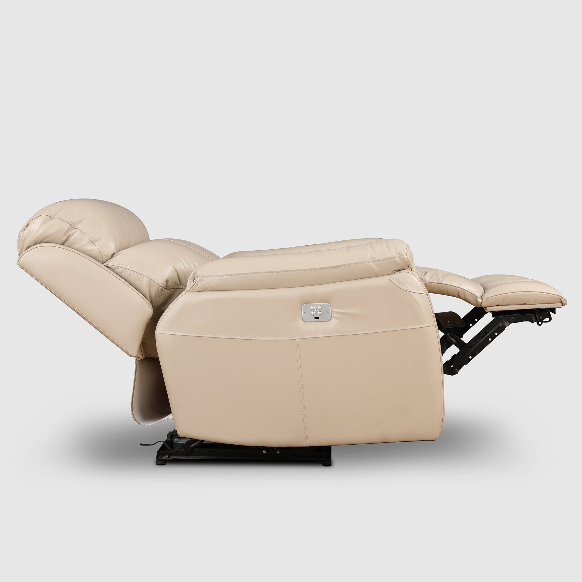 Plush Leather Single Seater Electric Recliner in Beige Colour