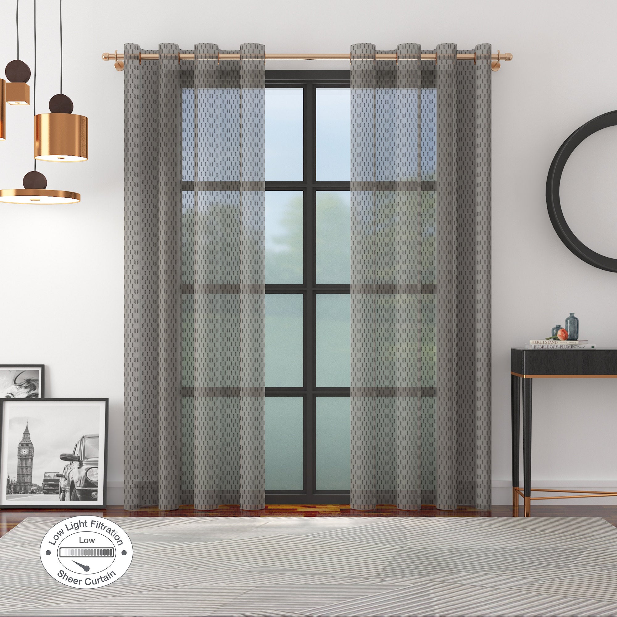 Amour Set Of 2 Dobby Xl Door Sheer Curtains 9 Feet in Charcoal Colour