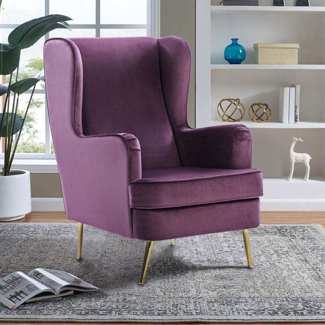 Charm Velvet Arm Chair in Wine Colour