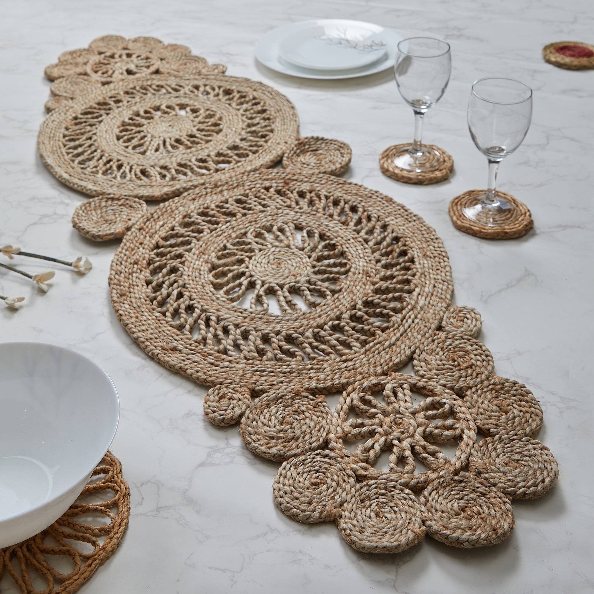 Boho Handmade Jute Runner 38x116 Cm in Natural Colour