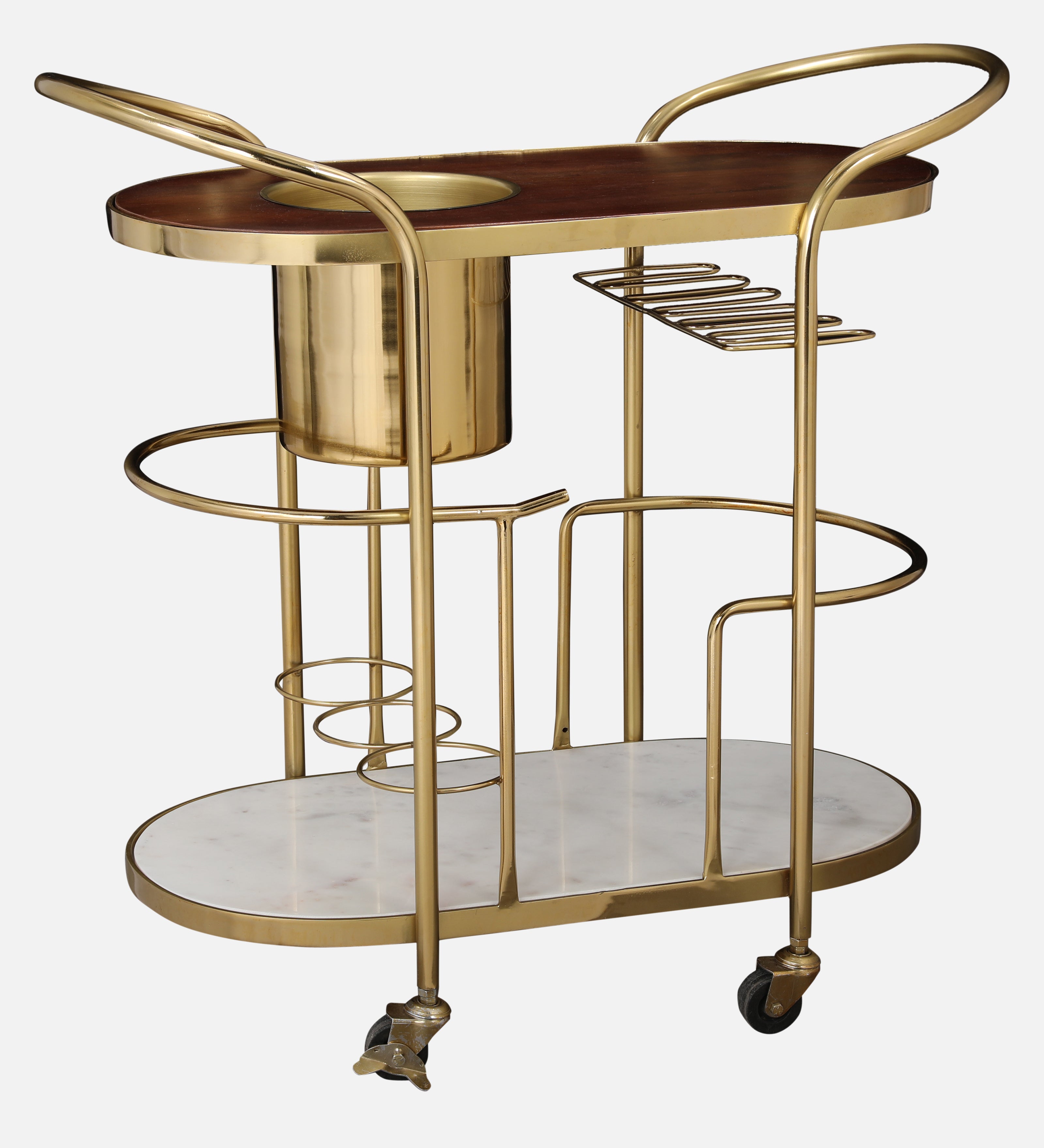 Martini Metal Serving Trolley in Brown & Gold Colour