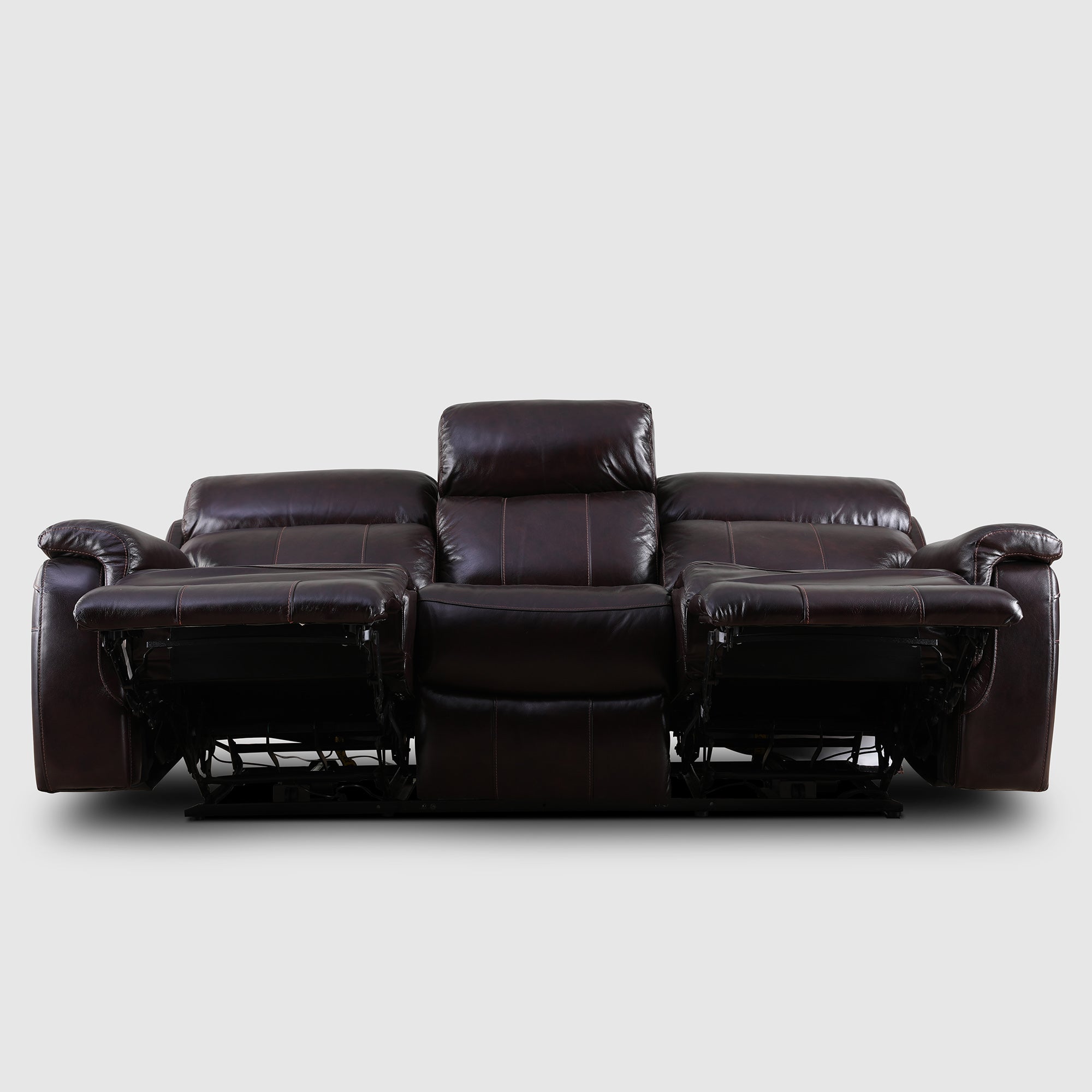 Plush Half Leather Three Seater Electric Recliner in Burgundy Colour