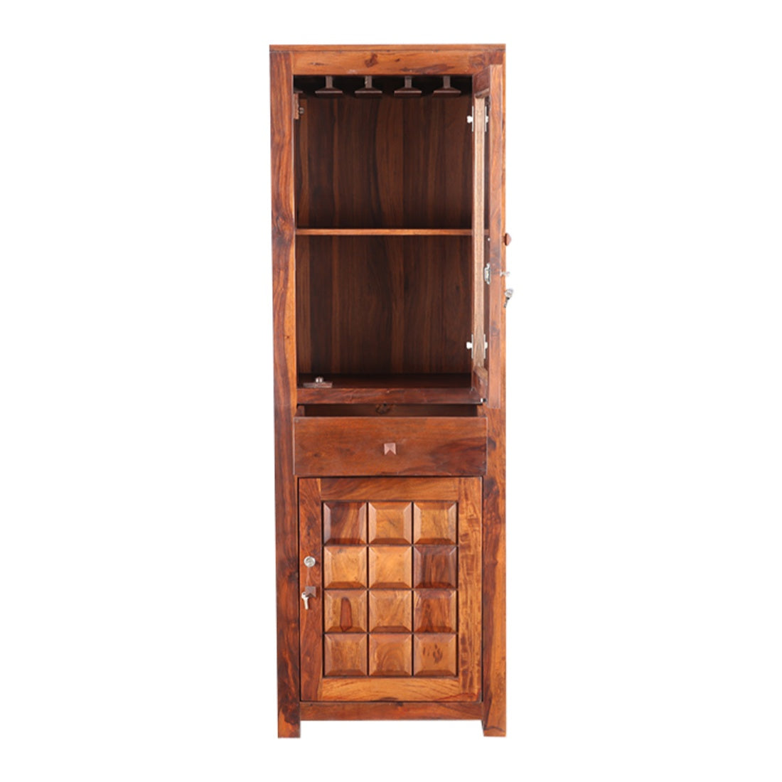 Woodrow Sheesham Wood(Rosewood) Tall Bar Cabinet in HONEY Colour