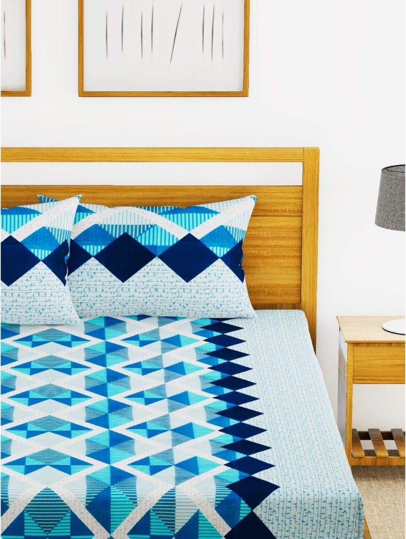 Essenza Cotton King Bed Sheet 220X254 CM in Light Blue Colour