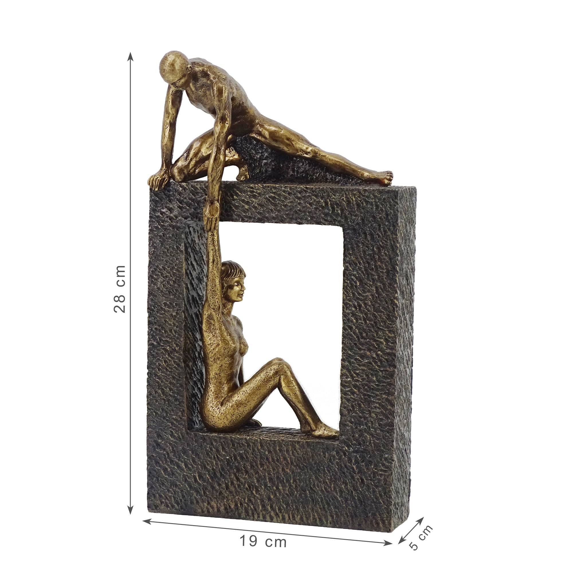 Willow Polyresin Man Holdng Sitting Woman 28 Cm in Brown And Gold Colour
