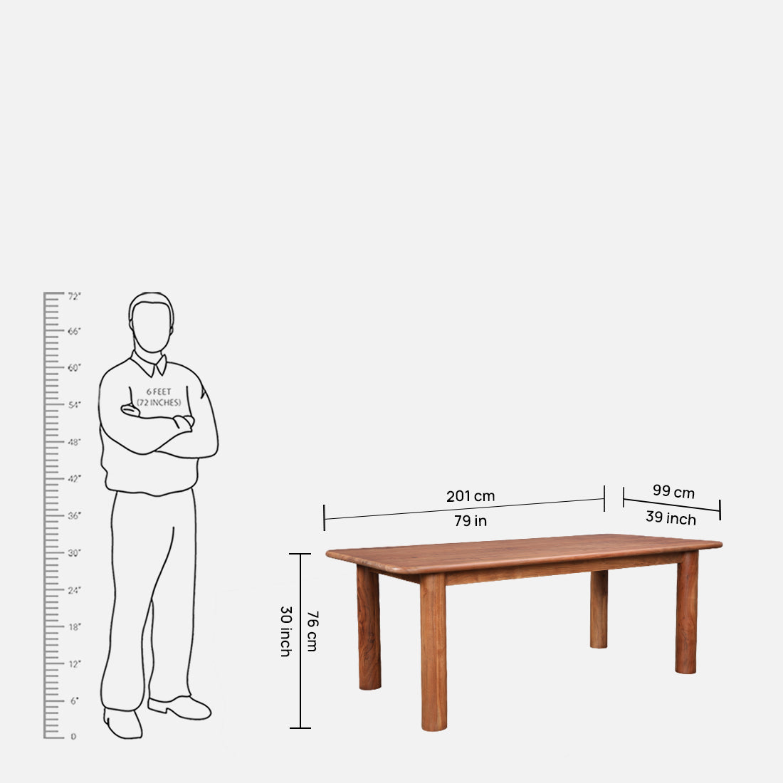Haruki Acacia Wood Six Seater Dining Set in Teak Colour