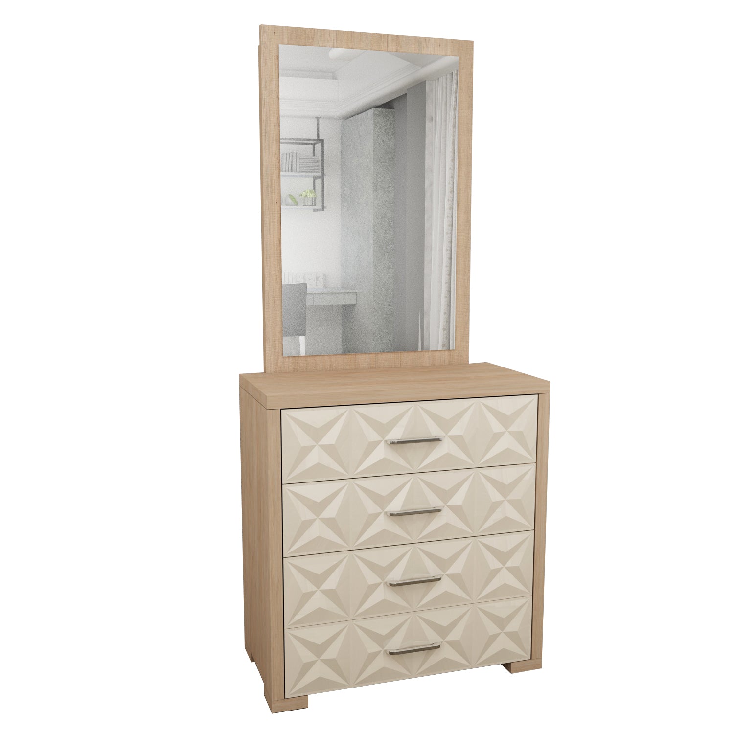 Jordan Dresser With Mirror in Sonam Oak & White Colour