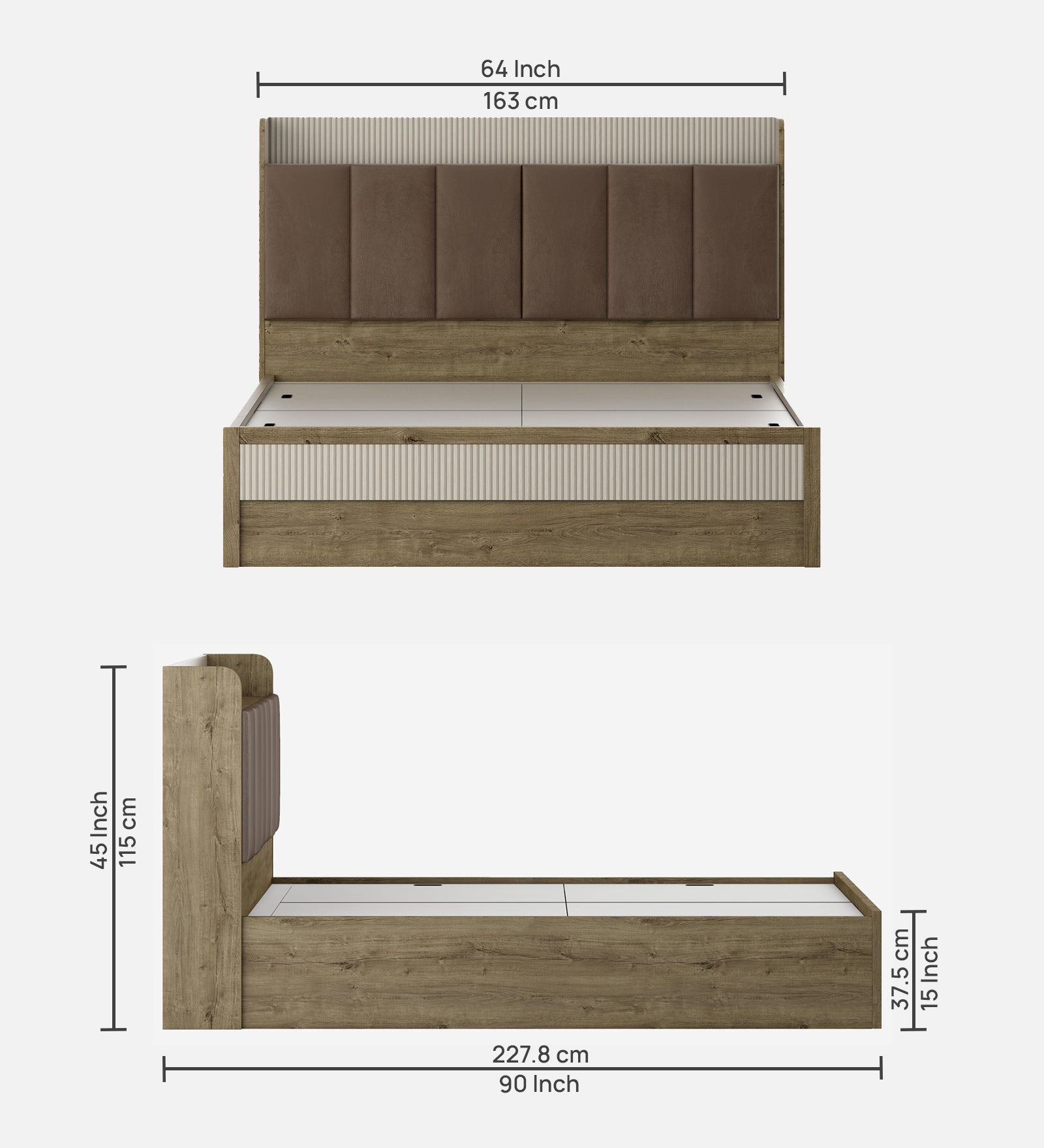 Gloria Queen Bed 3/4 Hydraulic Storage in Sebastain Oak Colour