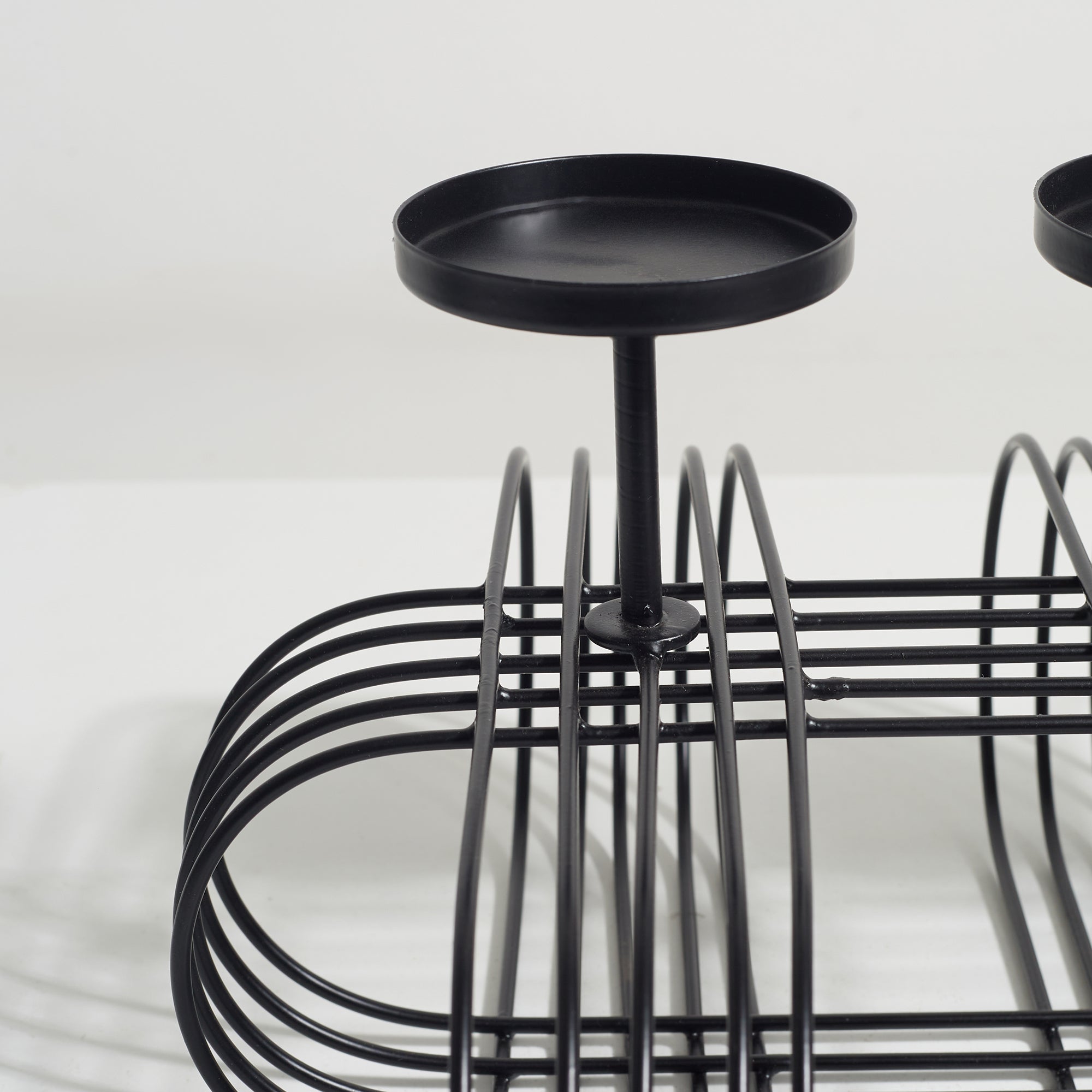 Sovereign Iron and Glass Wired 4 Pillar Holder 60x29Cm in Black Colour