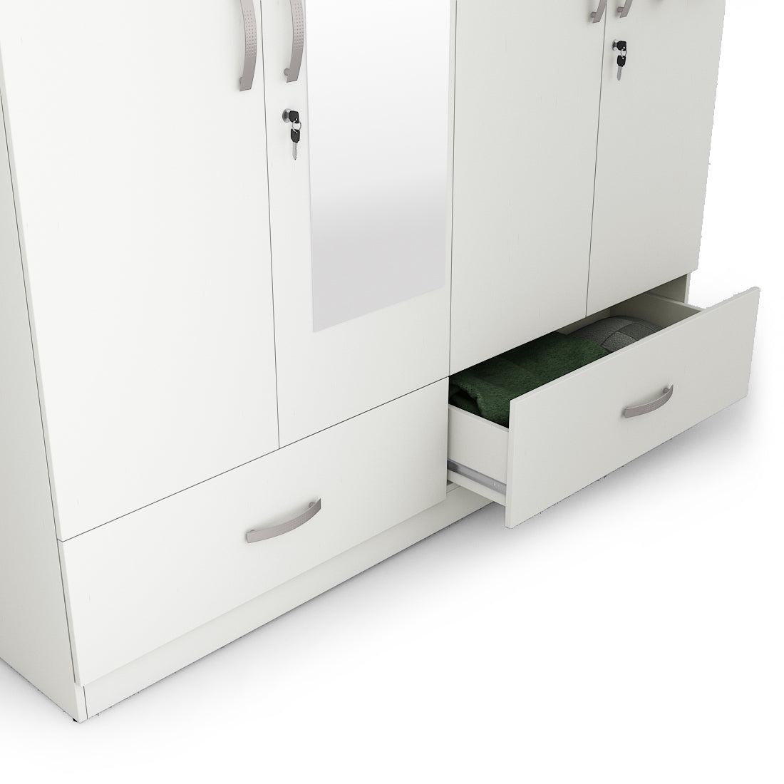 Utsav Four Door Wardrobe with Mirror in White Colour