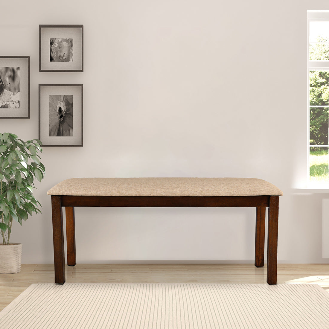 Shore Rubber Wood Dining Bench in Rio Brown Colour