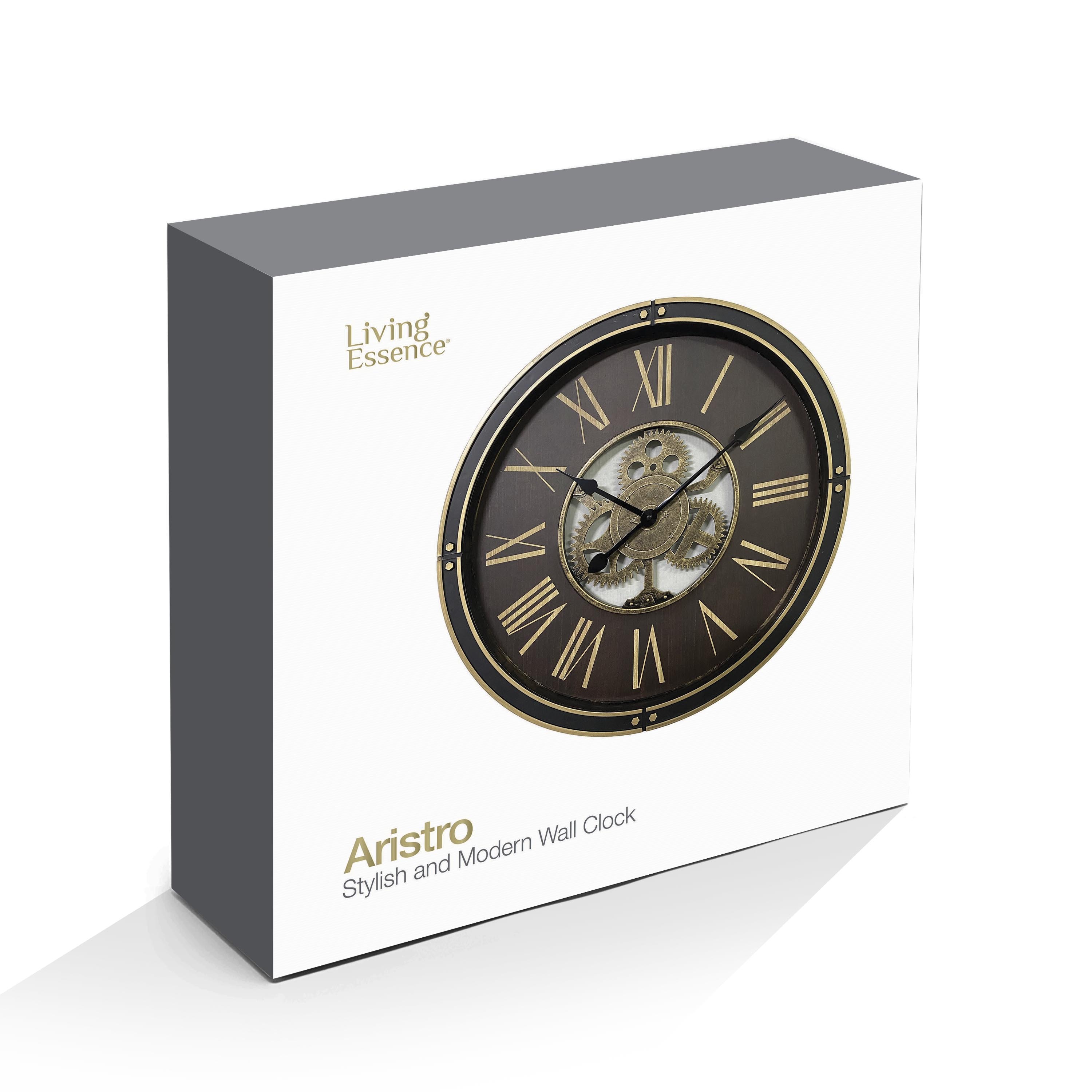 Aristo Wheels and Cogs Classic Wall Clock Wooden Finish, Diameter 50cm in Brown Colour