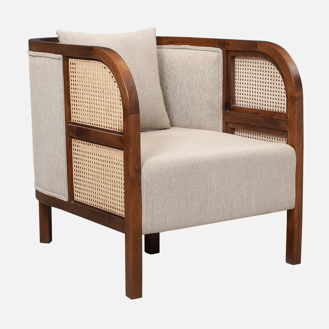 Siam Solidwood Single Seater Sofa in Beige Colour