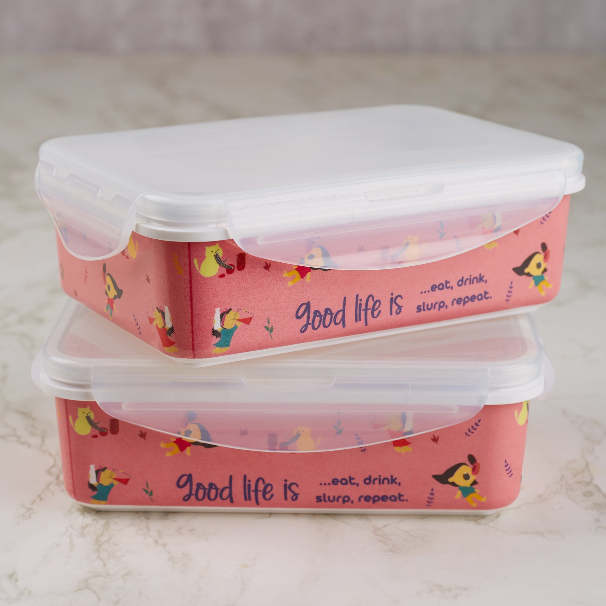 Good Life Melamine Rectangular Lunch Box Large Set of 2 in Multi Colour