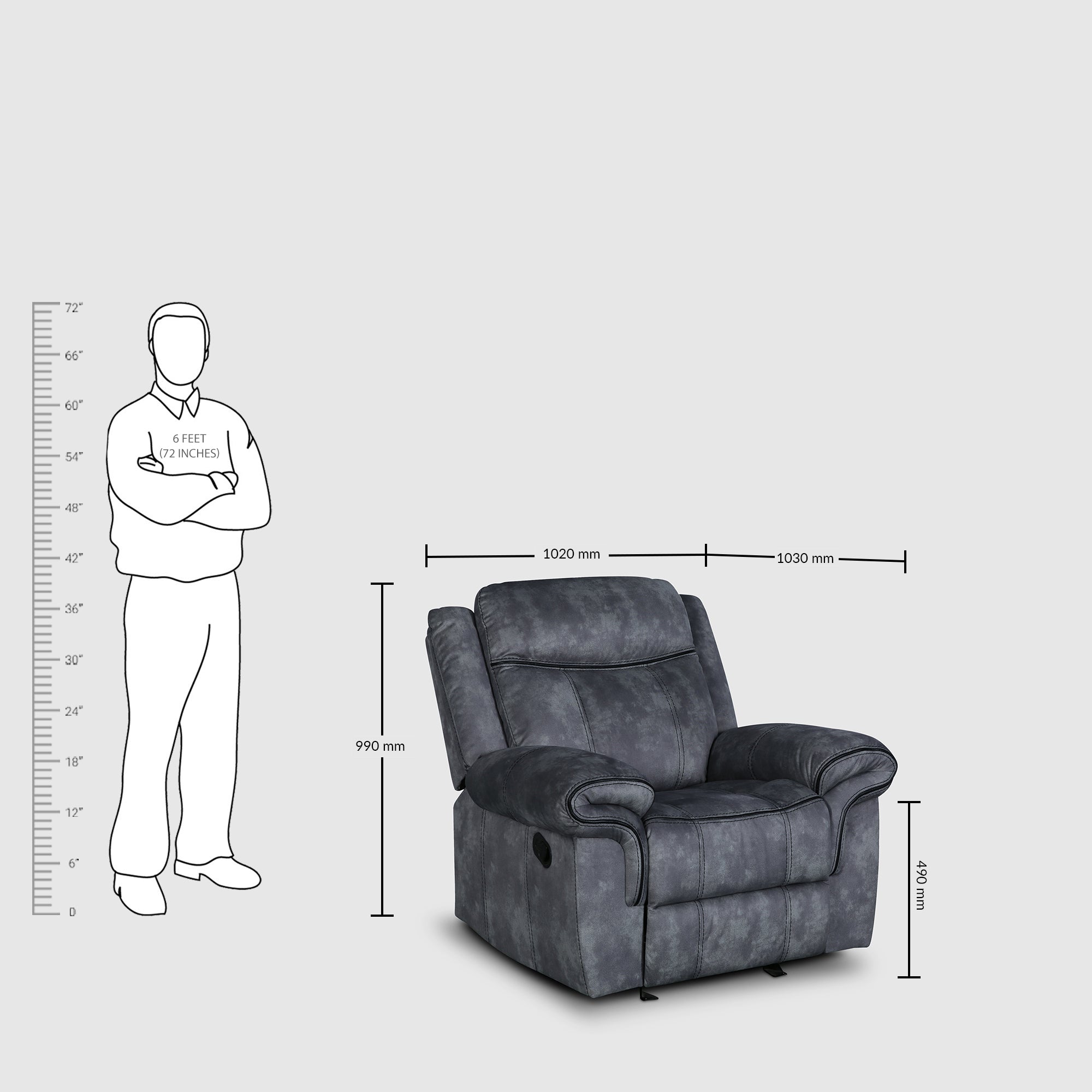 Enfield Fabric 1 Seater Rocker Recliner in Grey Colour