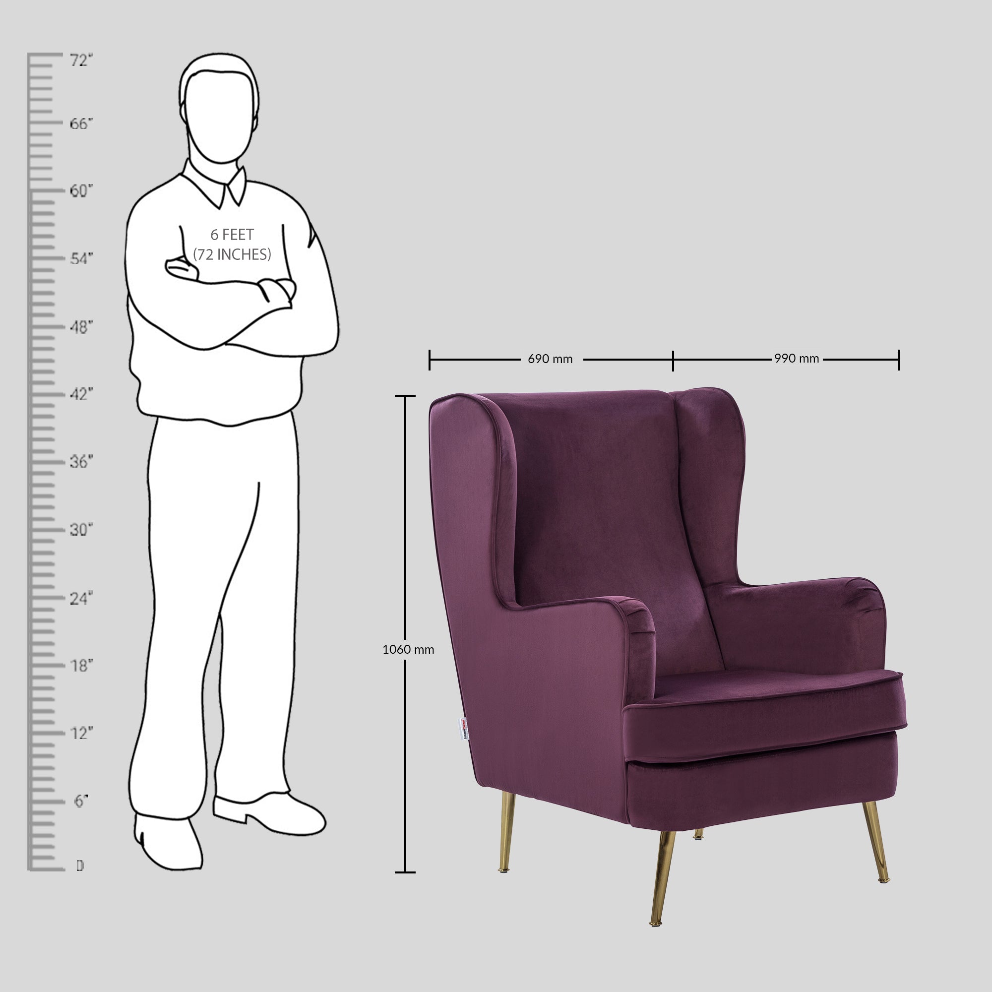 Charm Velvet Arm Chair in Wine Colour