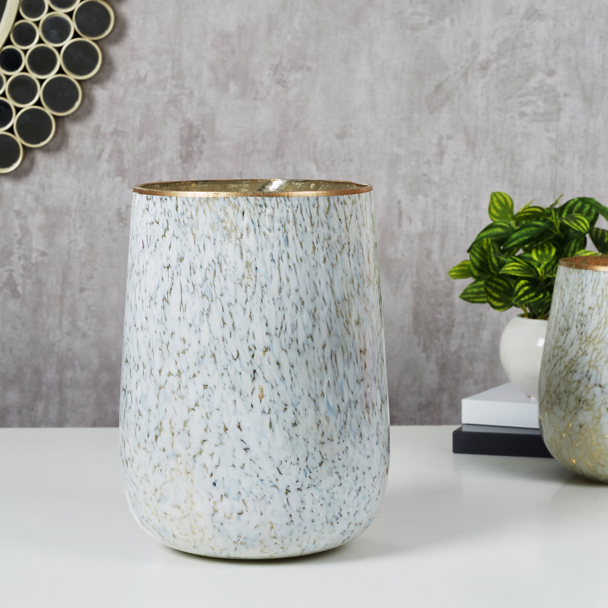 Phiona Glass Textured Handcrafted Vase 21 Cm in White Colour