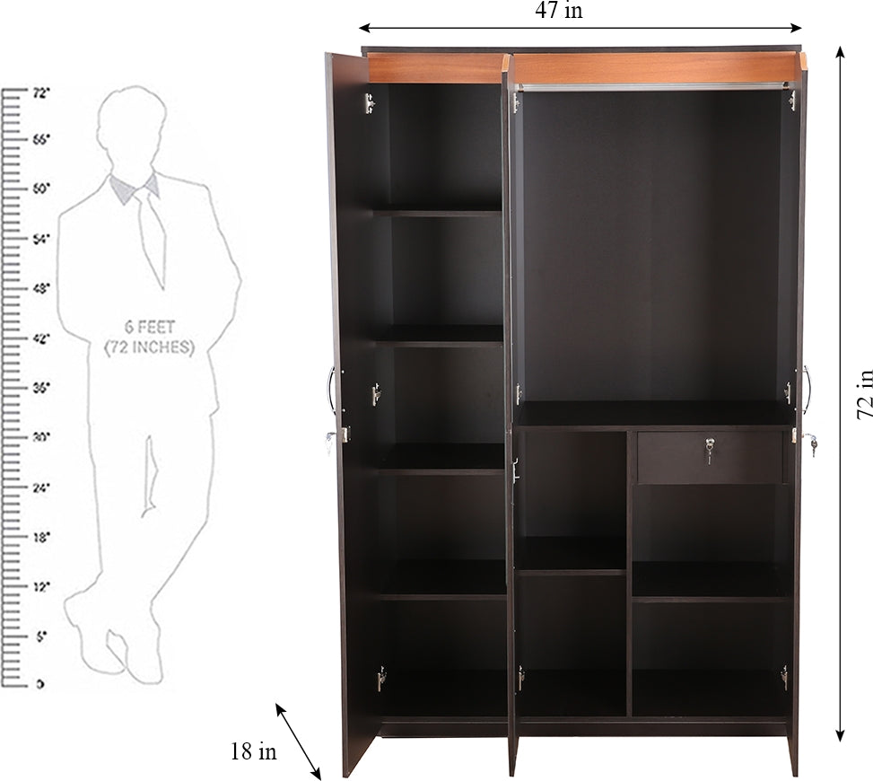 Swirl Three door Wardrobe in Wenge Colour