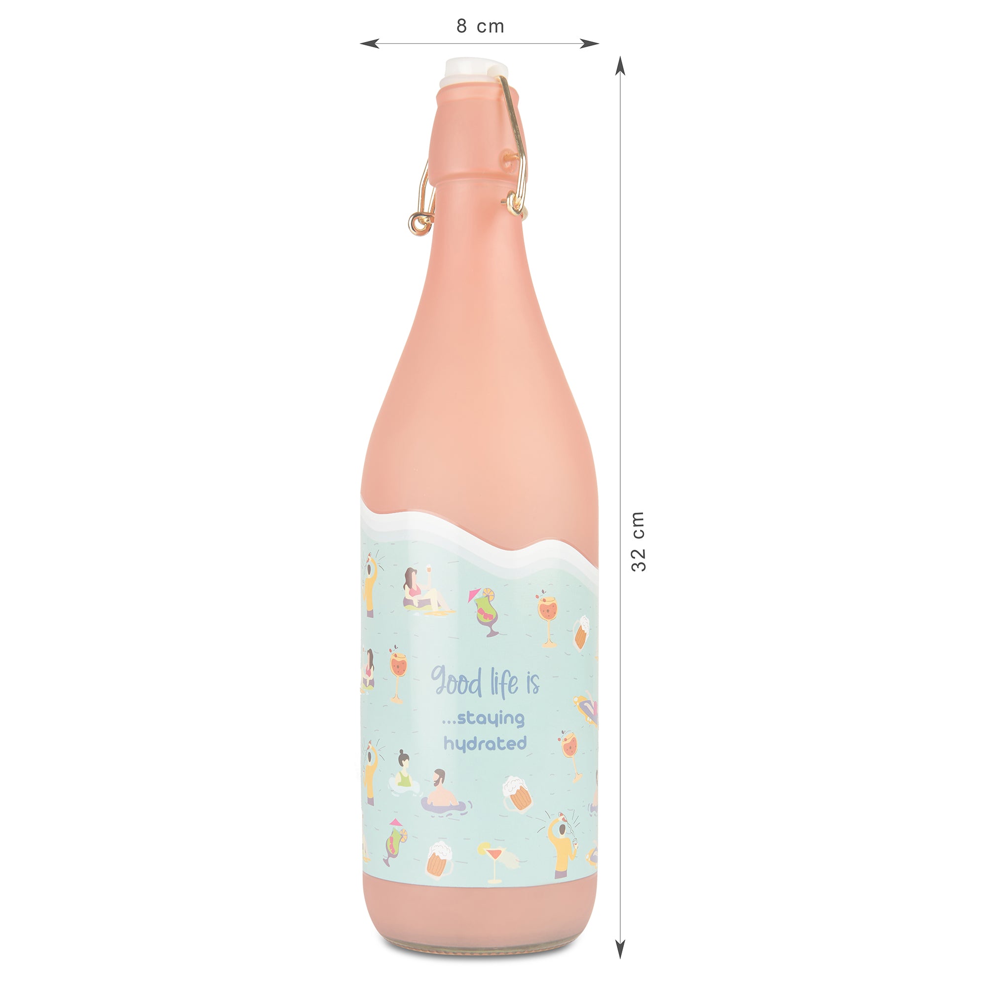 Good Life Glass Frosted Bottle 1 Ltr in Pink Colour