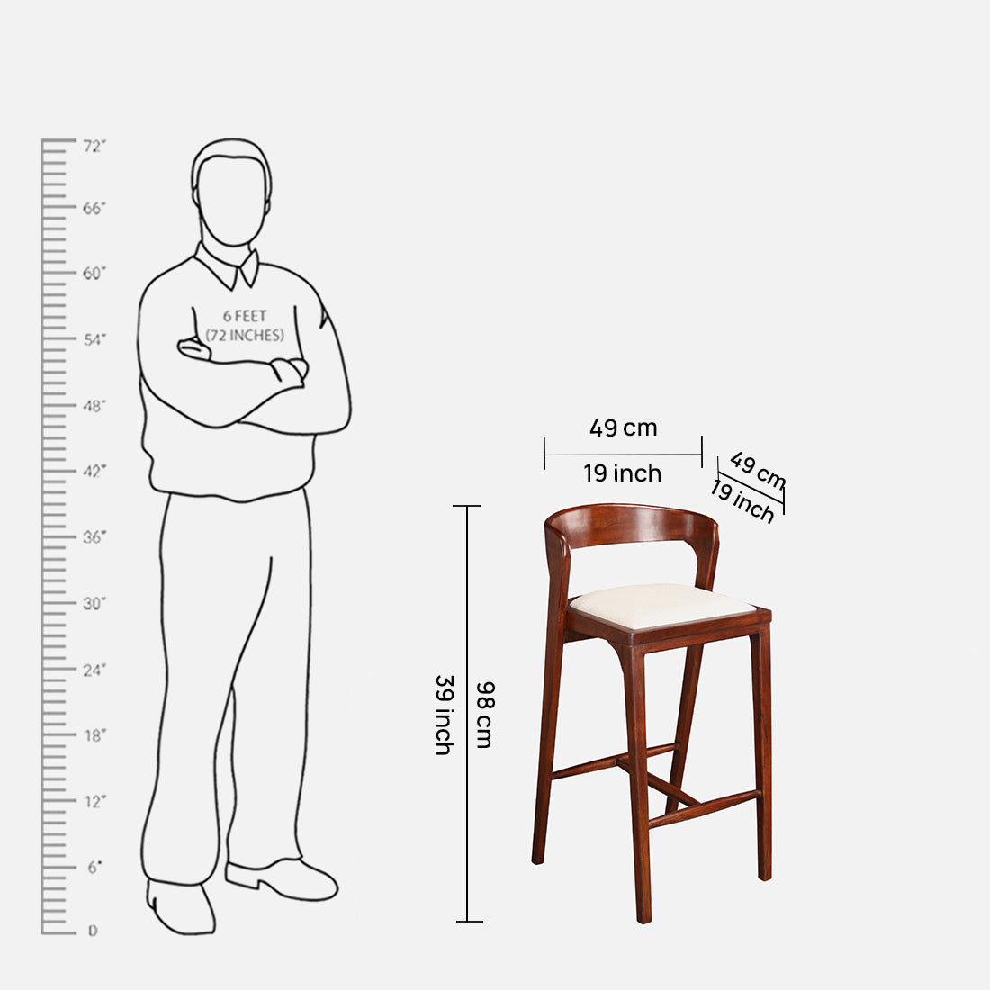 Eleganza Mango Wood Bar Stool in Beige & Walnut Colour