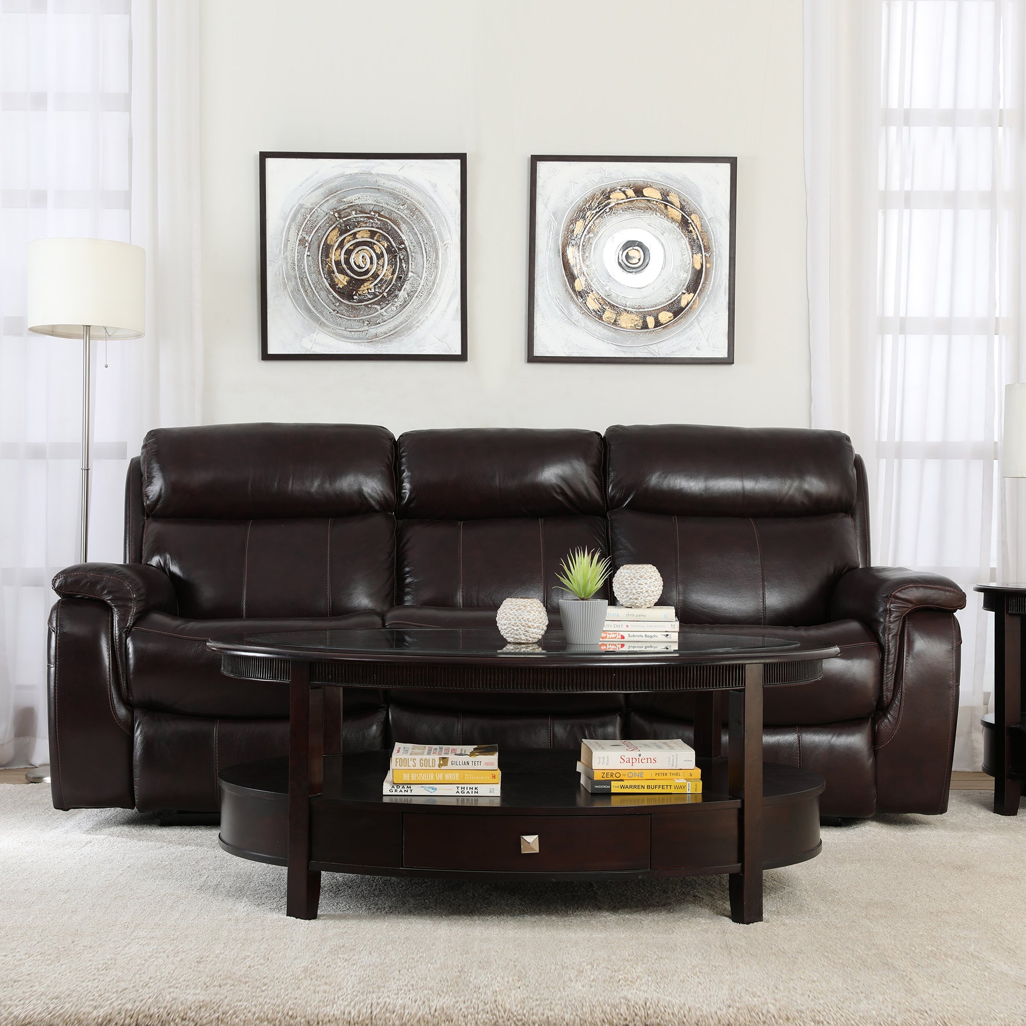 Plush Half Leather Three Seater Electric Recliner in Burgundy Colour