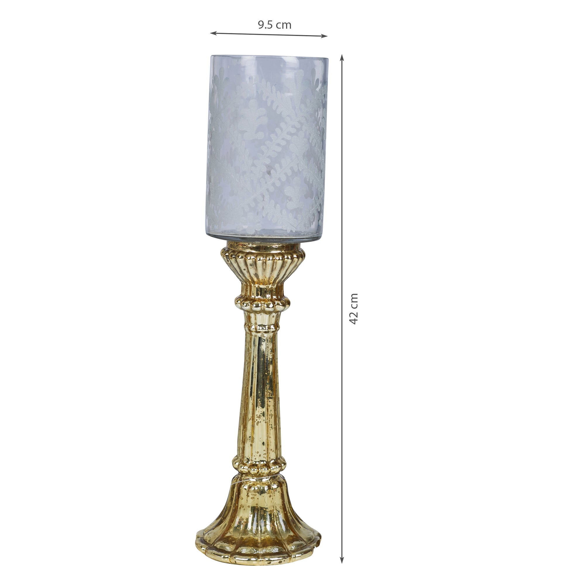 Phiona Glass Etched Handcrafted Hurricane 42 Cm in Gold Colour