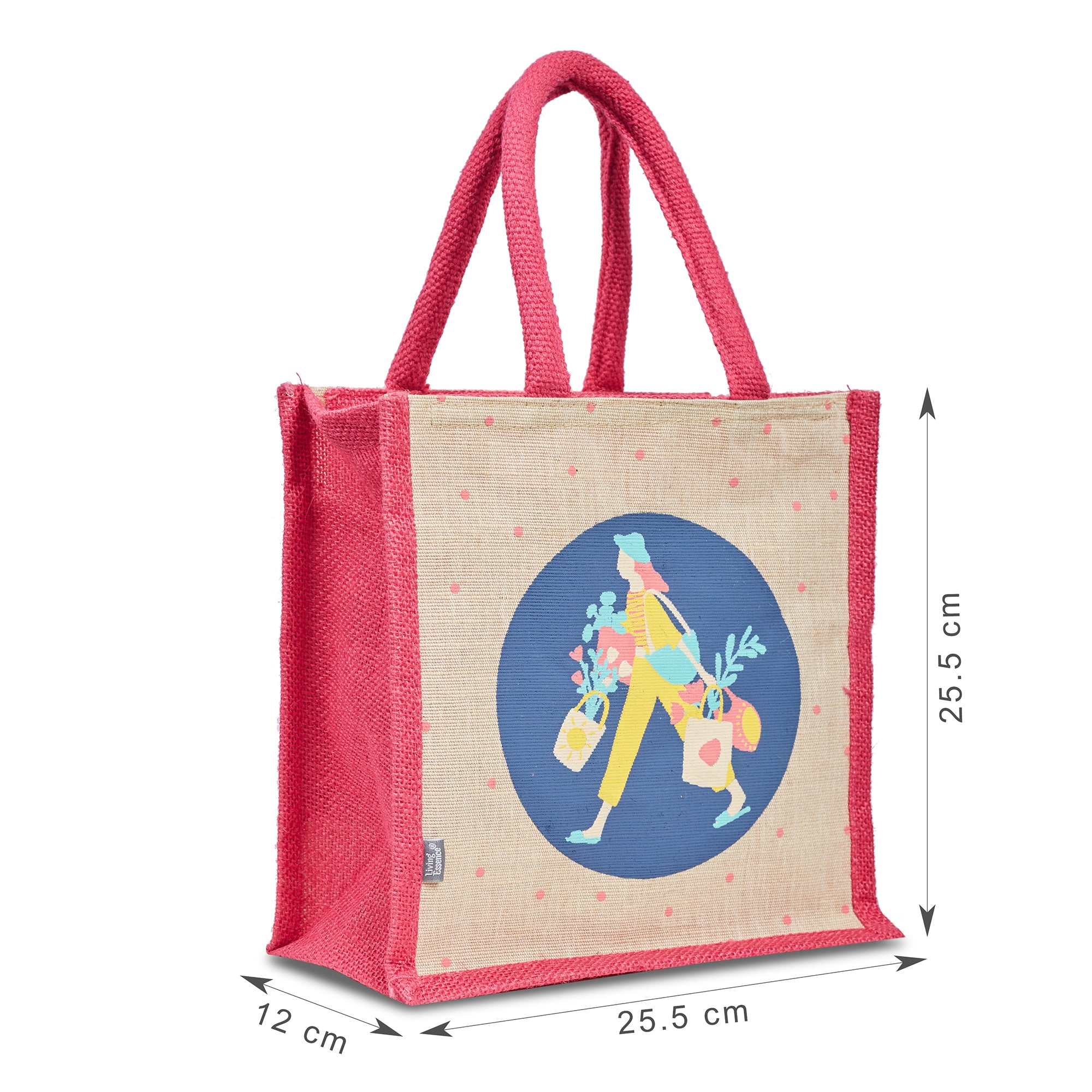 Good Life Jute Reversible Bag Garden Printed Lunch Bag 25.5 x 25.5 Cm in Multi Colour