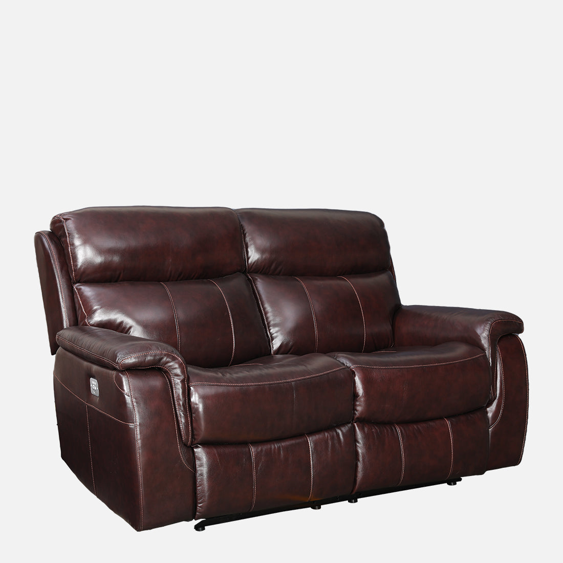 Plush Half Leather Two Seater Electric Recliner in Burgundy Colour